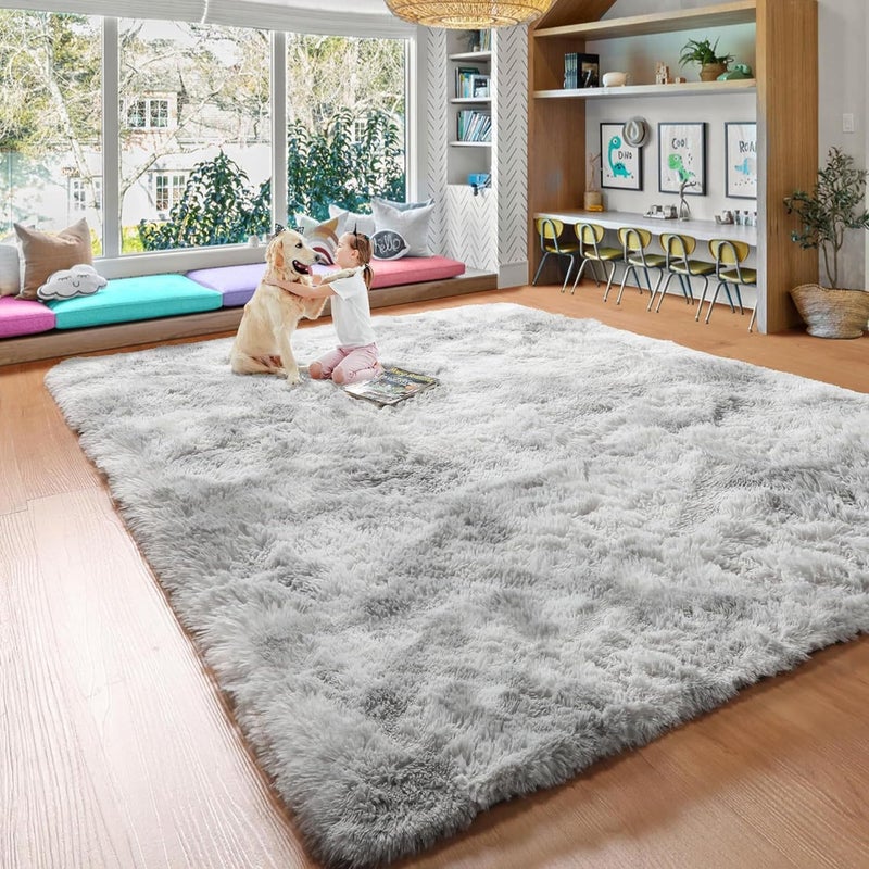 LIODUX Ultra Soft Indoor Modern Area Rugs Fluffy Living Room Carpets for Children Bedroom Home Decor Nursery Rug, Washable Furry Throw Rugs (Light Gray, 120 x 160 CM) - Image 1