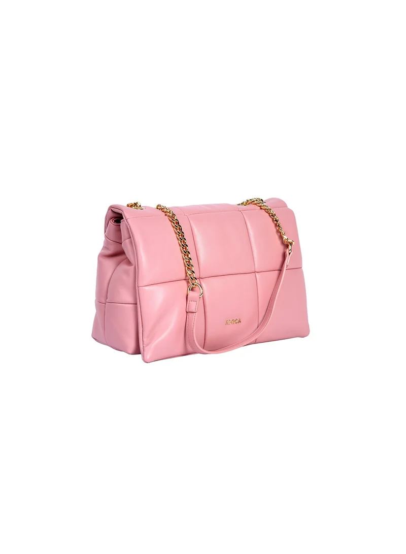 AMICA Stella Women's Soft Leather Puffer Shoulder Crossbody Handbag with Metal Chain
