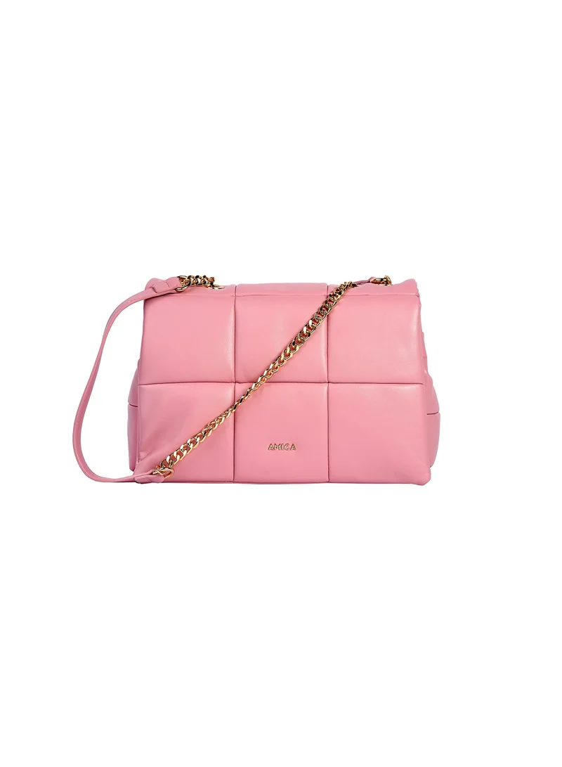 AMICA Stella Women's Soft Leather Puffer Shoulder Crossbody Handbag with Metal Chain