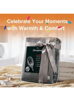 Beautyrest Beautyrest Heated Throw Blanket, Electric Throw, Soft, Warm, Reversible Plush - Sherpa, 3 Heat Settings, 2 hr Auto Shut Off, Machine Washable, 50 x 60 Grey  - Image 5