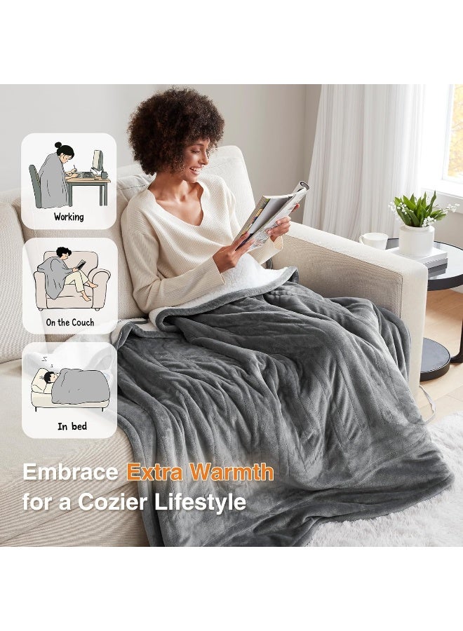 Beautyrest Beautyrest Heated Throw Blanket, Electric Throw, Soft, Warm, Reversible Plush - Sherpa, 3 Heat Settings, 2 hr Auto Shut Off, Machine Washable, 50 x 60 Grey  - Image 3