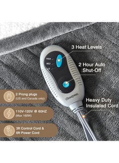 Beautyrest Beautyrest Heated Throw Blanket, Electric Throw, Soft, Warm, Reversible Plush - Sherpa, 3 Heat Settings, 2 hr Auto Shut Off, Machine Washable, 50 x 60 Grey  - Image 4