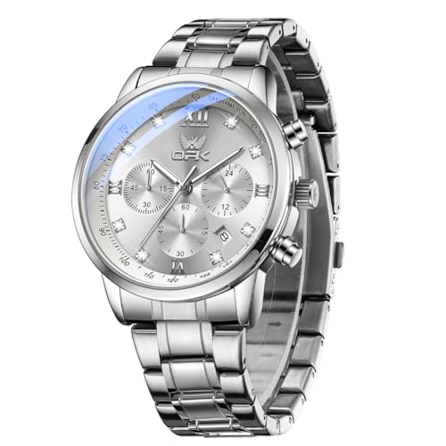 OPK Watch for Men Diamond Silver White Analog Watches Waterproof Stainless Steel Casual Business Wristwatch - Image 1