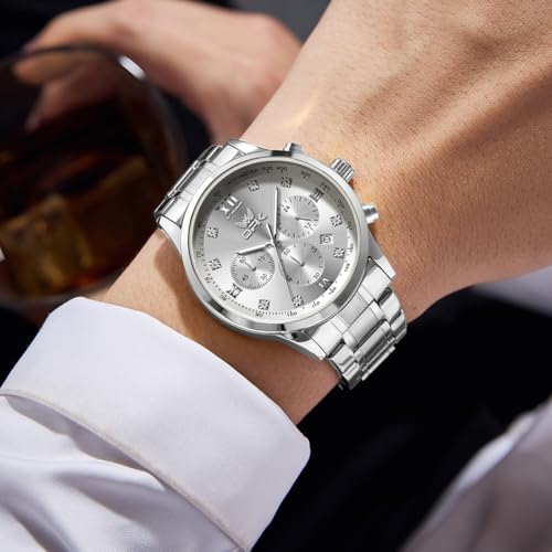 OPK Watch for Men Diamond Silver White Analog Watches Waterproof Stainless Steel Casual Business Wristwatch - Image 3