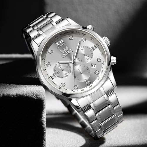 OPK Watch for Men Diamond Silver White Analog Watches Waterproof Stainless Steel Casual Business Wristwatch - Image 2
