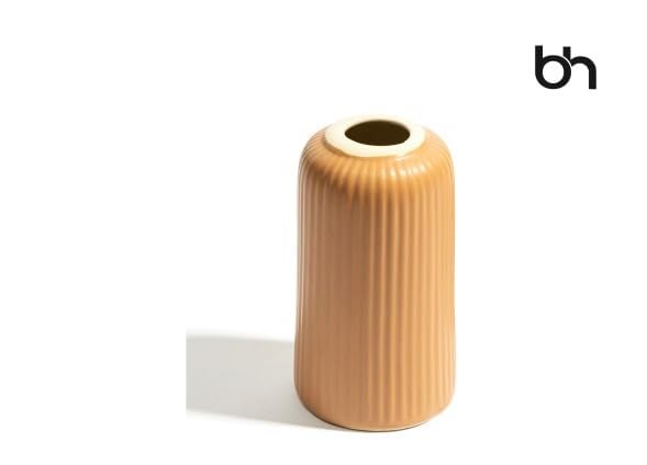 Beyond Homes Ceramic Flower Vase for Home Decor & Living Room | Ribbed Ceramic Vase for Flowers | Centerpiece Vase for Living Room | Centre Table Showpiece for Home Decoration (Orange, Set of 1) - Image 3