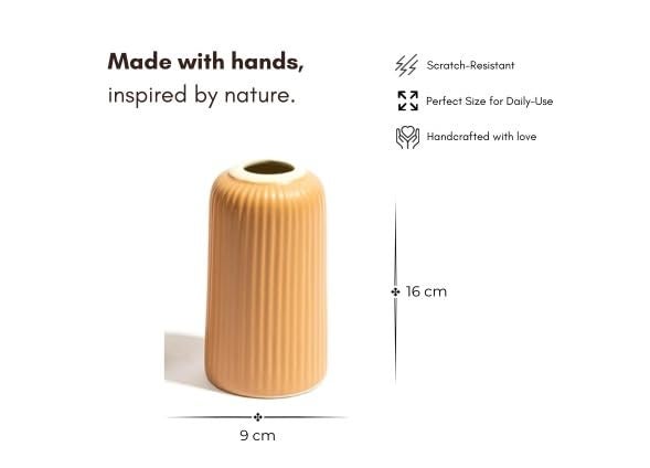 Beyond Homes Ceramic Flower Vase for Home Decor & Living Room | Ribbed Ceramic Vase for Flowers | Centerpiece Vase for Living Room | Centre Table Showpiece for Home Decoration (Orange, Set of 1) - Image 2