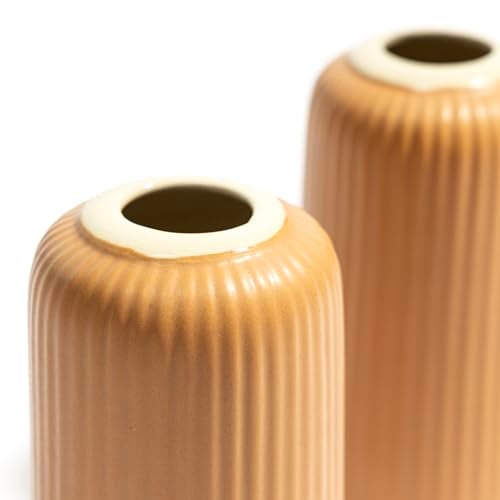 Beyond Homes Ceramic Flower Vase for Home Decor & Living Room | Ribbed Ceramic Vase for Flowers | Centerpiece Vase for Living Room | Centre Table Showpiece for Home Decoration (Orange, Set of 1) - Image 5