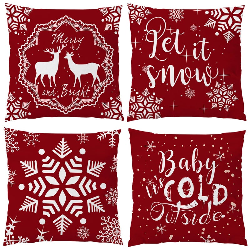 EZVING Christmas Pillowcase 24x24 Set of 4 Baby It's Cold Outside Gift Pine Tree Snowflake 24 x 24 Christmas Throw Pillow Case Set of 4 Soft Velvet Cushion Cover Home Office Decorative Square - Image 1