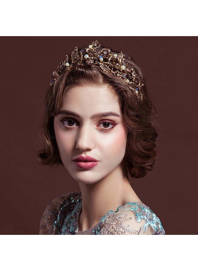 Fdesigner تاج زفاف ليؤوثريكس الذهبية وزهور التاج الملكي وإكسسوارات الشعر الباروكية للنساء - Image 1