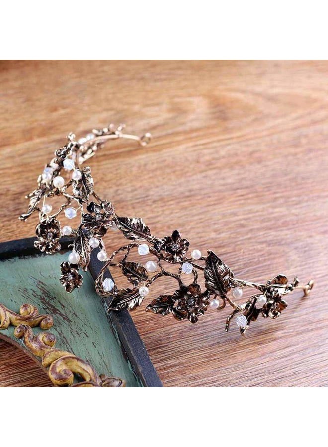 Fdesigner تاج زفاف ليؤوثريكس الذهبية وزهور التاج الملكي وإكسسوارات الشعر الباروكية للنساء - Image 5