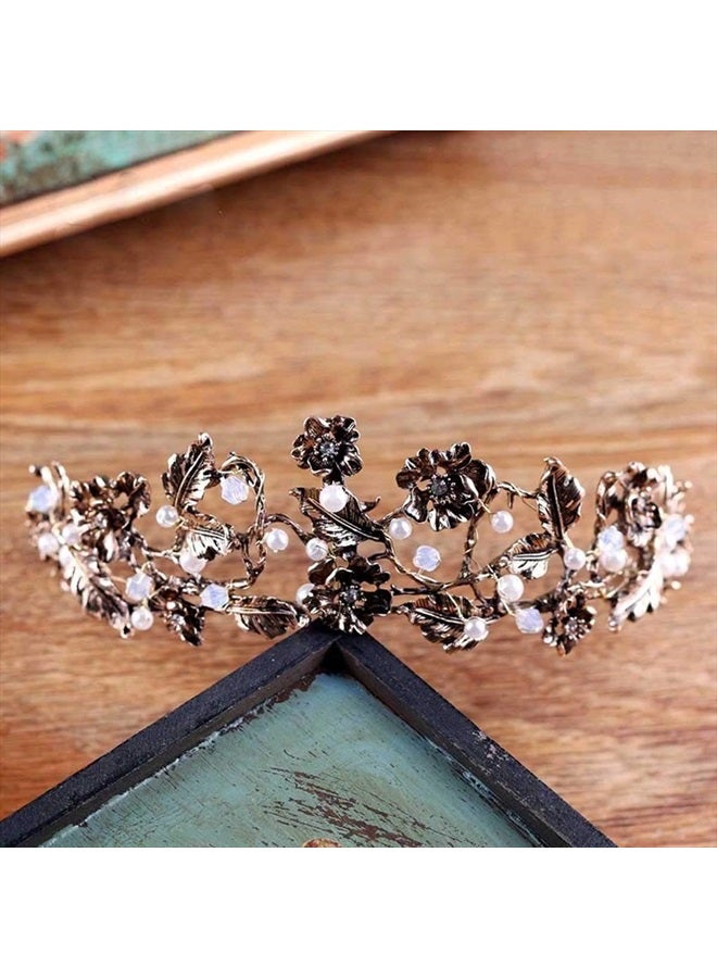 Fdesigner تاج زفاف ليؤوثريكس الذهبية وزهور التاج الملكي وإكسسوارات الشعر الباروكية للنساء - Image 2