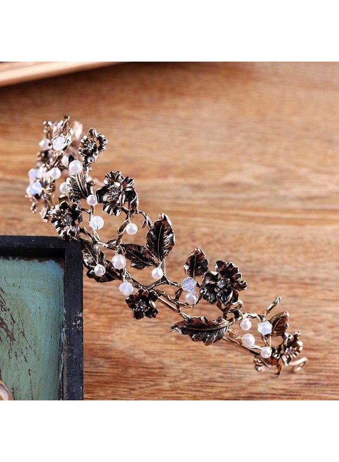 Fdesigner تاج زفاف ليؤوثريكس الذهبية وزهور التاج الملكي وإكسسوارات الشعر الباروكية للنساء - Image 4