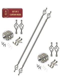 AL WADI FURNITURE Set of 2 Roman Pole Style Heavy Duty Luxury Extendable Curtain Rods, Metal Single Rods Finials Decorative End Window Treatment Rods Drapery Rods (SILVER, 200 – 400 cm)  - Image 1