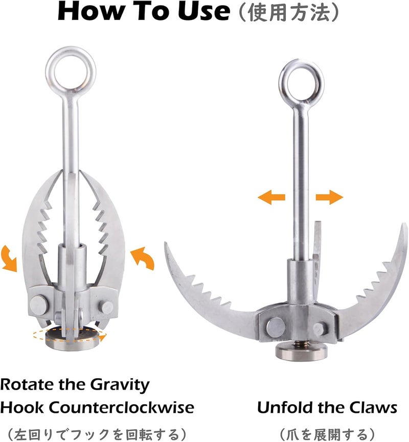 TRIWONDER Grappling Hook Gravity Rock Climbing Hooks Folding Carabiner Claws Stainless Steel Anchor for Climbing, Fishing, Hiking, Tree Limb Removal - Image 5