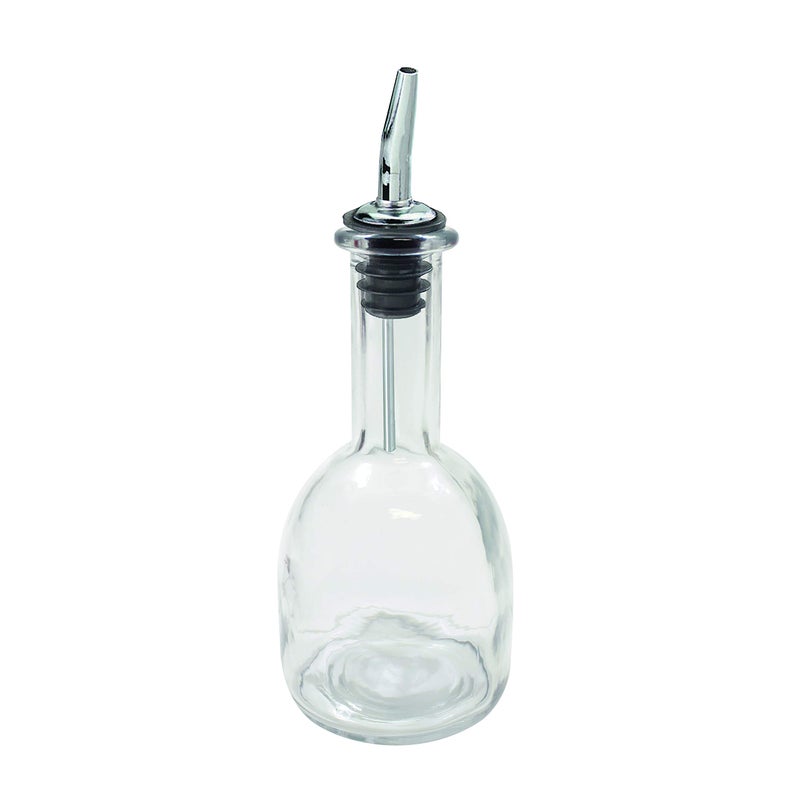 Tablecraft 10404 10 oz Glass Bottle Clear Glass, Stainless Steel Pourer 3Â¼ x 3Â¼ x 8Â¼"