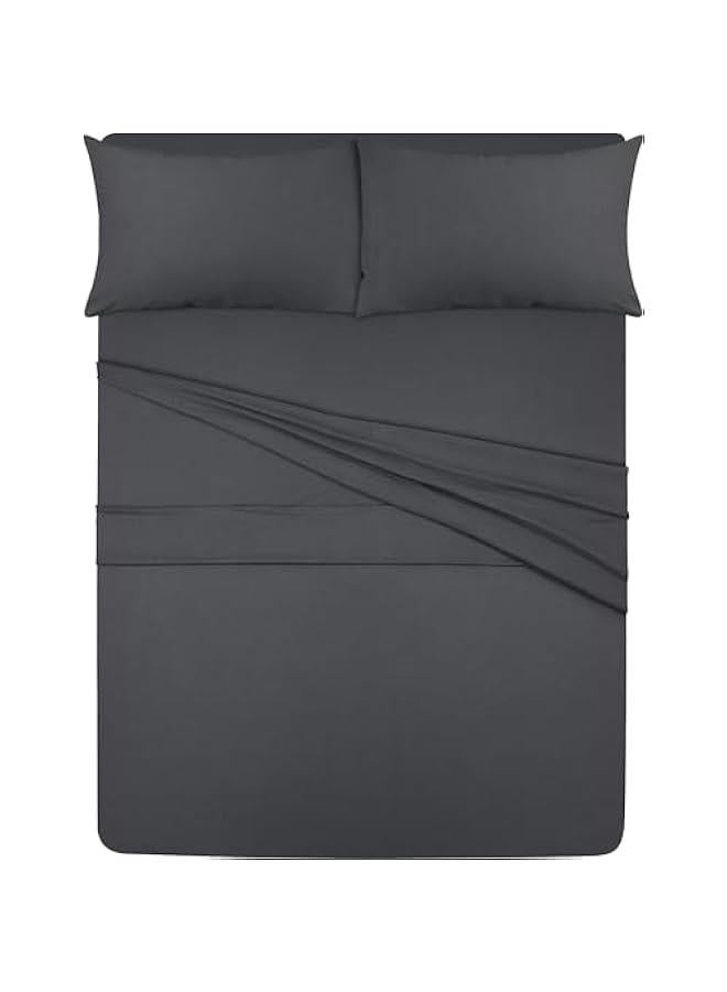 HOOKOR Bedding King Size Sheet Set - Knit Sheet 4 Piece Set - Cotton Knit Sheets - Soft T-Shirt Stretch Sheet (King, Dark Gray)  - Image 3