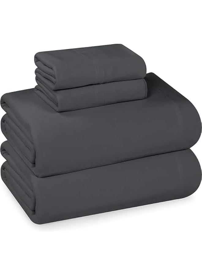 HOOKOR Bedding King Size Sheet Set - Knit Sheet 4 Piece Set - Cotton Knit Sheets - Soft T-Shirt Stretch Sheet (King, Dark Gray)  - Image 1
