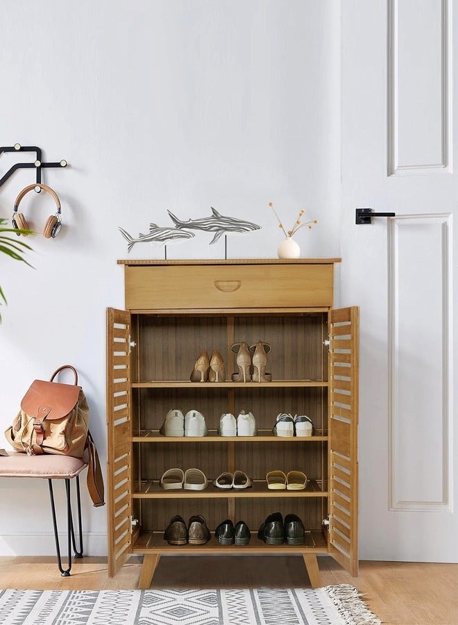 Raffine Multi-Tiers Bamboo Shoe Rack Home Storage Shoe Organizer Freestanding Shoe Rack with Drawer Storage Display Furniture for Entryway Hallway Living Room Entrance 60x33x90 cm - Image 2