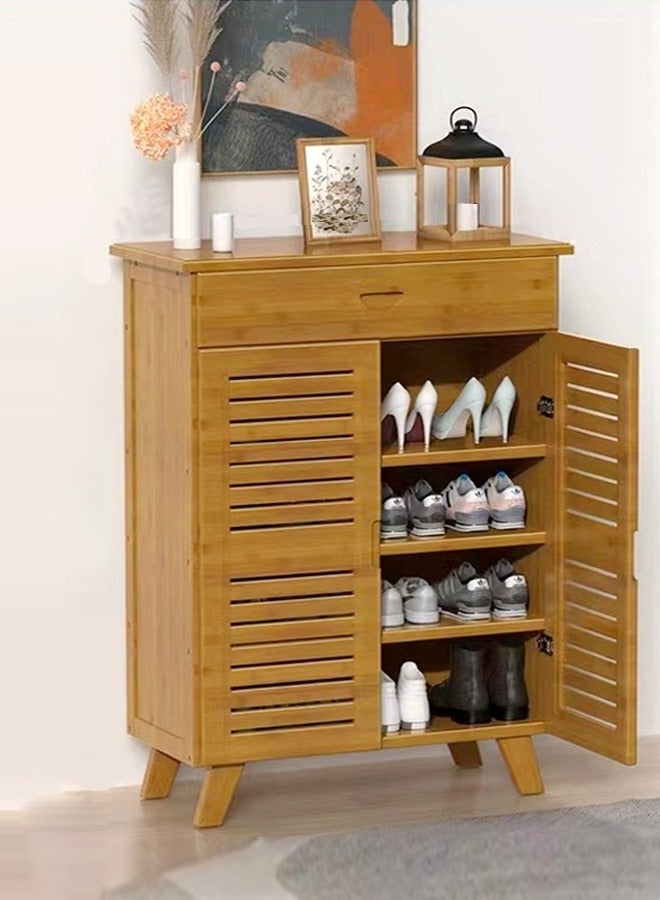 Raffine Multi-Tiers Bamboo Shoe Rack Home Storage Shoe Organizer Freestanding Shoe Rack with Drawer Storage Display Furniture for Entryway Hallway Living Room Entrance 60x33x90 cm - Image 1