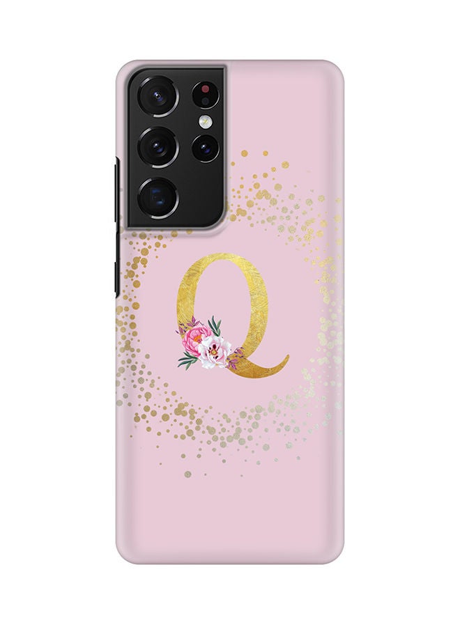 Stylizedd Monogram Slim Cover for Samsung Galaxy S21 Ultra 5G Case Custom Initials Letter Floral Pattern Snap Series Mobile Cover Matte Alphabet  - Q (Pink) - Image 1