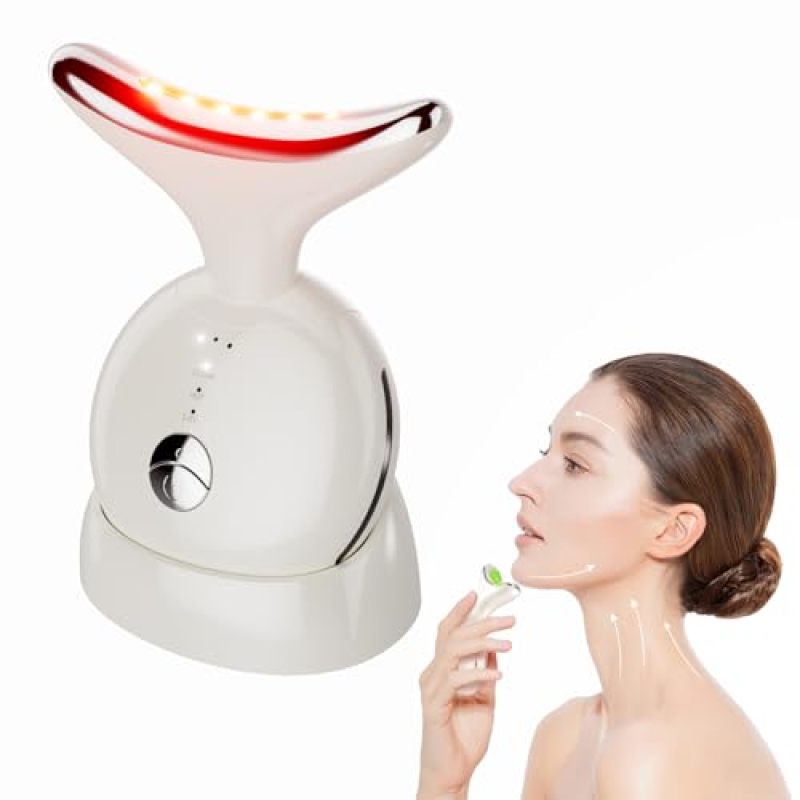 جهاز تجميل البشرة بالضوء الأحمر والأزرق 7 في 1، مدلك محمول للرقبة والوجه، جهاز تجميل لشد البشرة وتقويتها - Image 1