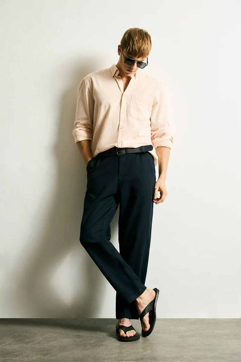Regular Fit Regular Hem Cotton Trousers
