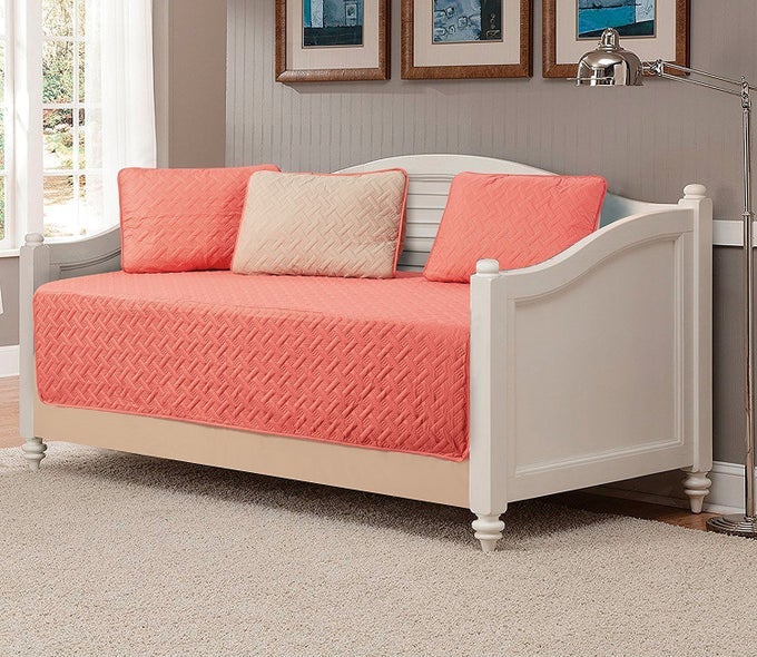 5PC DAYBED COVER SOLID EMBOSSED BEDSPREAD NEW CORALKHAKI BEIGE