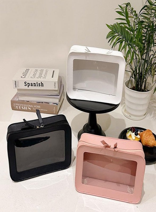 WMM حقيبة مكياج شفافة ومقاومة للماء حقيبة تجميل محمولة للسفر للنساء مع جيوب شفافة من الفينيل وسحابات (أسود) - Image 5