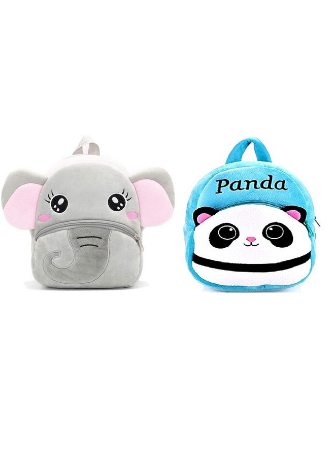 blue tree Kids School Bag Soft Plush Backpack Cartoon Bags Mini Travel Bag for for Girls Boys Toddler Baby Elephant & Blue Panda - Image 1