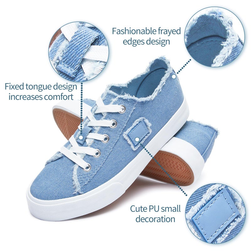 BENPAO Women's Canvas Shoes - White & Denim Blue, Comfortable Fashion Sneakers for Women - Low Top Walking & Tennis Shoes (US5.5) - Image 5