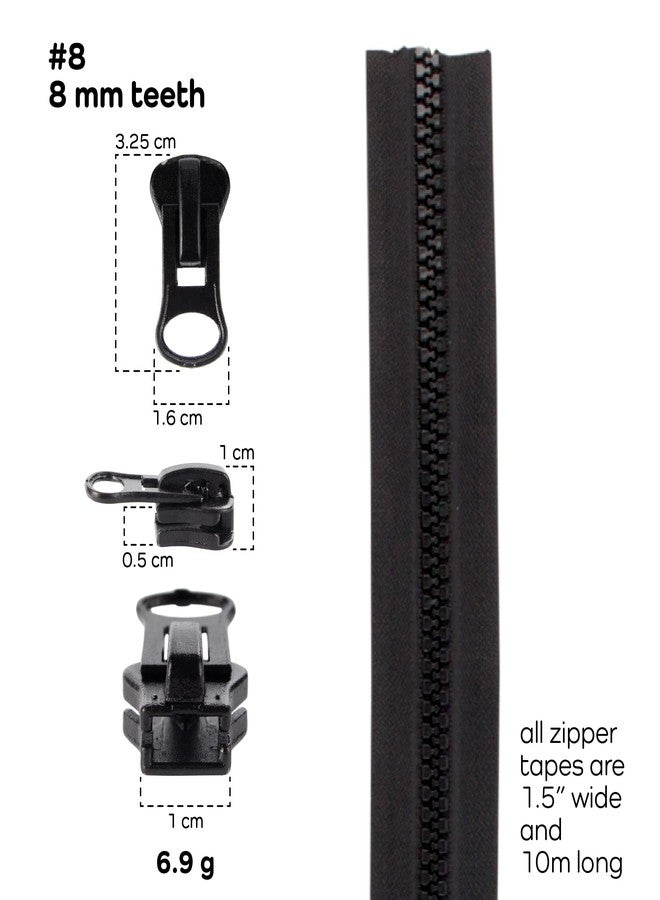 بامبو إم إن 10 ياردات من سحاب بلاستيكي متواصل قابل للفصل رقم 8، 4 مقابض قفل من مادة ديلرين - أسود - Image 2