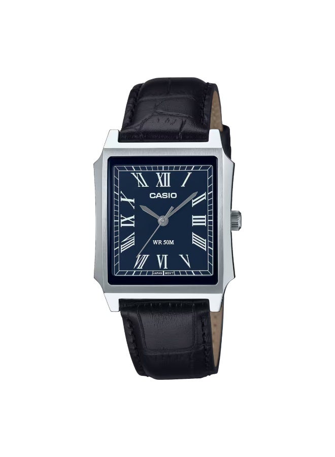 CASIO Analog Men's Watch MTP-B190L-2B, 41 mm Blue Dial, Silver Stainless Steel Case & Black Leather Strap, 50m WR - Image 1