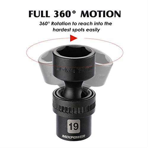 MIXPOWER 10-piece 3/8" Drive Shallow Universal Impact Socket Set, Metric,10-19mm, Swivel Socket with Flexible Wobble, CR-MO - Image 4