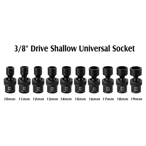 MIXPOWER 10-piece 3/8" Drive Shallow Universal Impact Socket Set, Metric,10-19mm, Swivel Socket with Flexible Wobble, CR-MO - Image 2