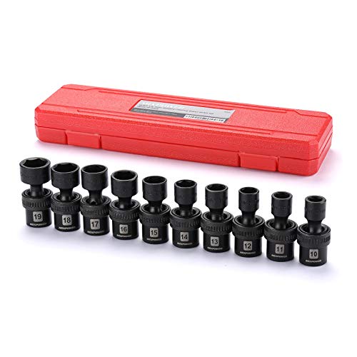 MIXPOWER 10-piece 3/8" Drive Shallow Universal Impact Socket Set, Metric,10-19mm, Swivel Socket with Flexible Wobble, CR-MO - Image 1