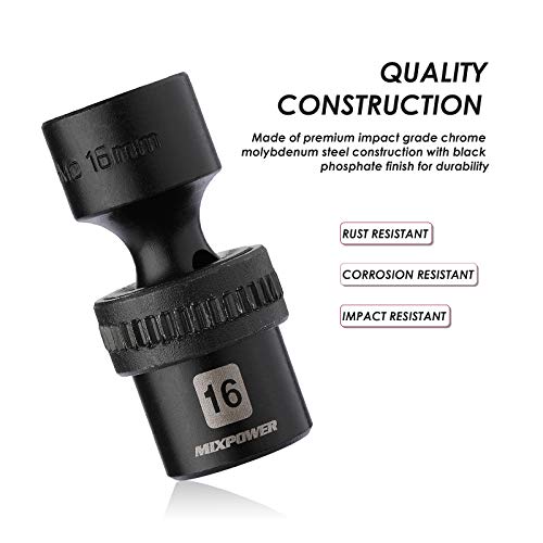 MIXPOWER 10-piece 3/8" Drive Shallow Universal Impact Socket Set, Metric,10-19mm, Swivel Socket with Flexible Wobble, CR-MO - Image 3