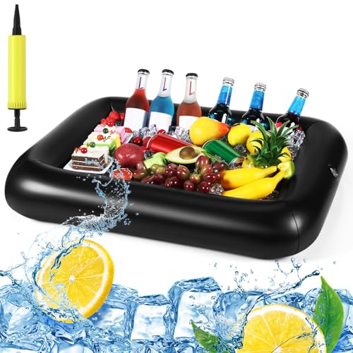FillTouch Rectangular Inflatable Serving Bar Floating Drink Holder for Pool Inflatable Cup Holders Hot Tub Accessories Adults Swimming Fun Drink Floats for Swimming Pool PartyBlack - Image 1