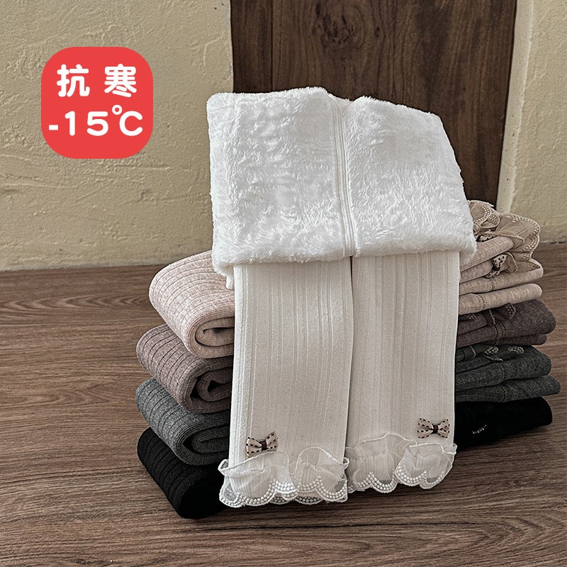 Girls Leggings Winter Thickened Outer Wear Fleece-Lined Baby White Pantyhose Pants Lace Butterfly Children'S Pants Sub-Batch - Image 5