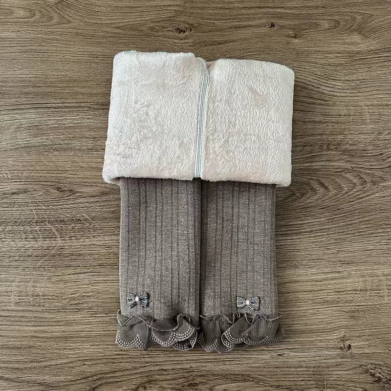 Girls Leggings Winter Thickened Outer Wear Fleece-Lined Baby White Pantyhose Pants Lace Butterfly Children'S Pants Sub-Batch - Image 1