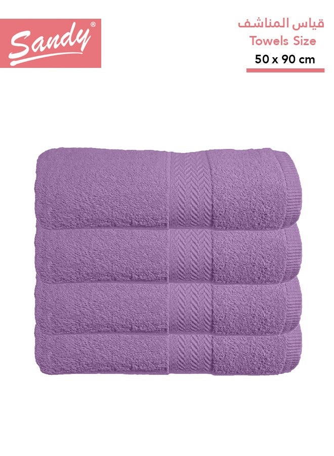 Sandy Premium Hotel Quality Hair Towel Set 100% Cotton Made in Egypt - 600 GSM, Soft Quick Drying and Highly Absorbent (4 Pack - 50x90 cm) - Lilac - Image 1