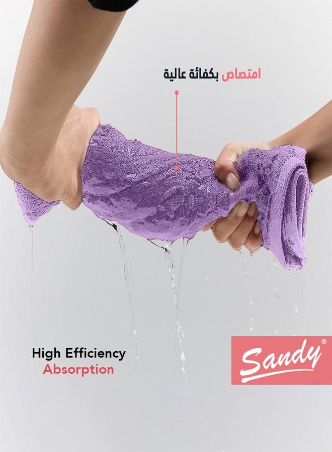 Sandy Premium Hotel Quality Hair Towel Set 100% Cotton Made in Egypt - 600 GSM, Soft Quick Drying and Highly Absorbent (4 Pack - 50x90 cm) - Lilac - Image 3