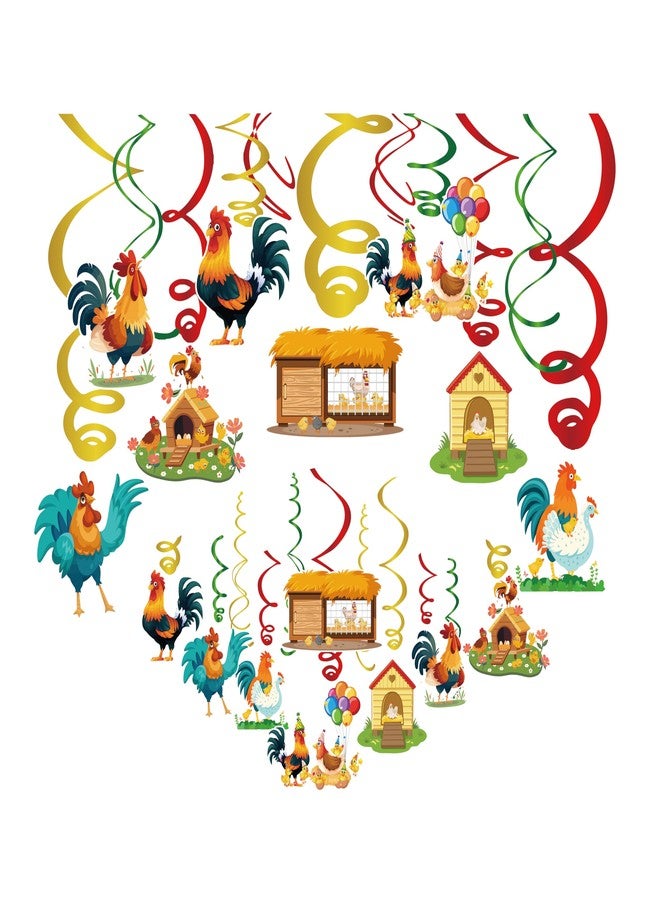 Lide Road 30Pcs Roosters Party Hanging Swirl Decorations Roosters Theme Ceiling Whirl Hanging Decorations for Roosters Theme Birthday Party Decor - Image 1