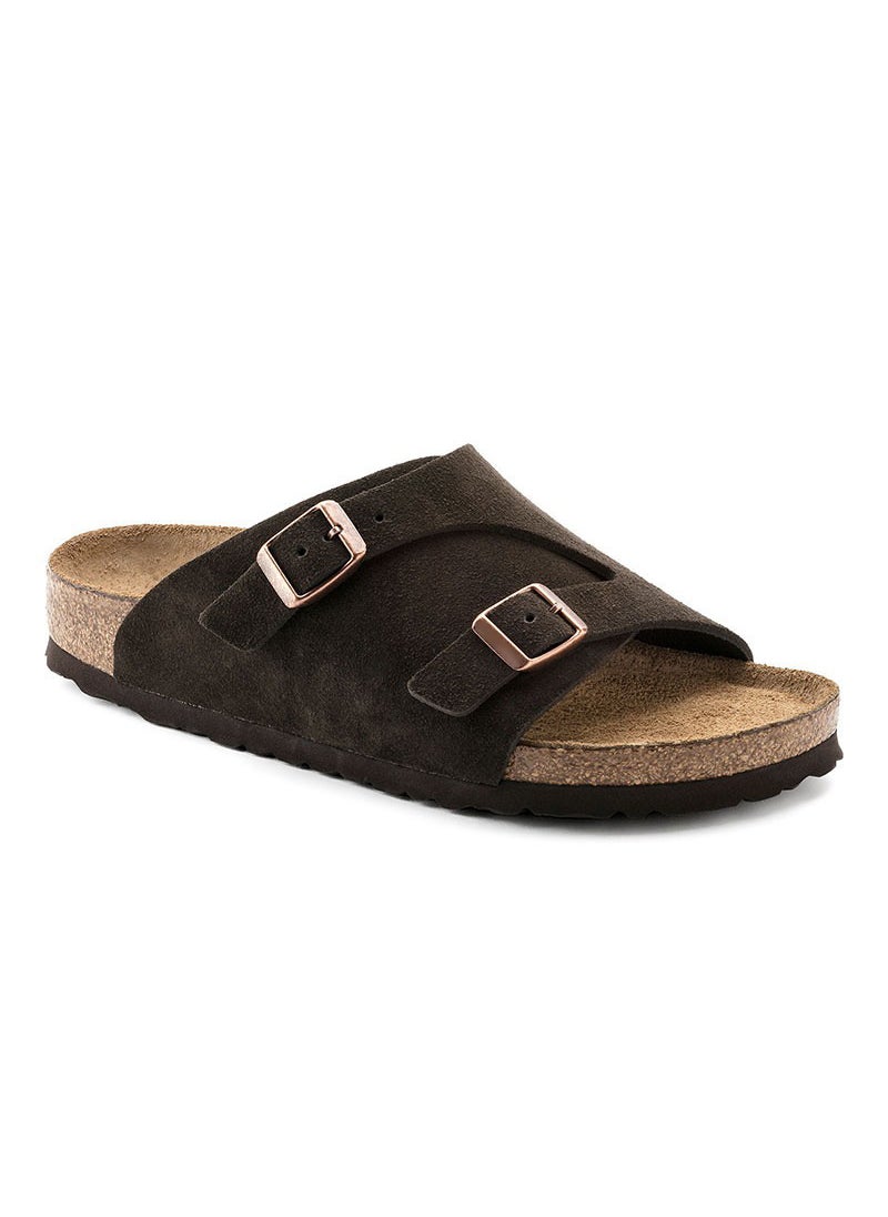 Generic 2024 Genuine Leather Birkenstock-Style Slides for Men  Women Mocha double-breasted buckle (European code) 