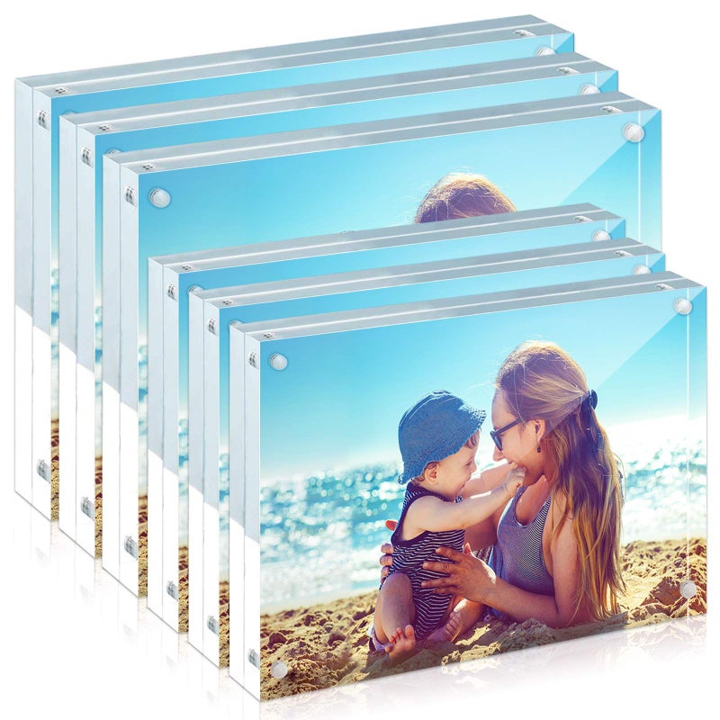 HELPLEX 6 Pack Acrylic Frame 5x74x6 Combinations 20 Thicker 2024mm Thick Acrylic Picture Frames Frameless Clear Double Sided Magnetic Frame Free Standing Desktop Display Stand Acrylic Frames