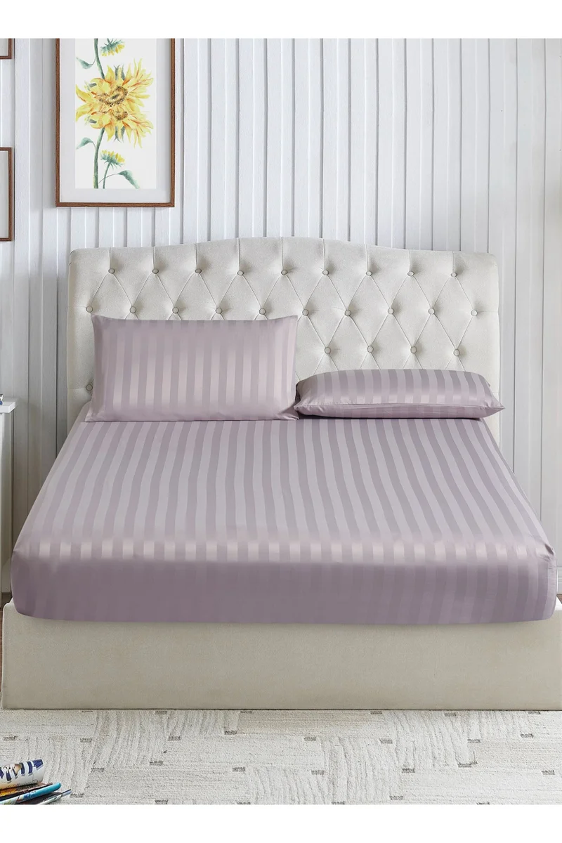 دوناتيلا طقم شرشف سرير مقلم 3 قطع مقاس مزدوج 180×200+ 35 سم, مايكروفايبر مقاوم للحساسية شرشف باطراف مطاط و2 غطاء وسادة
