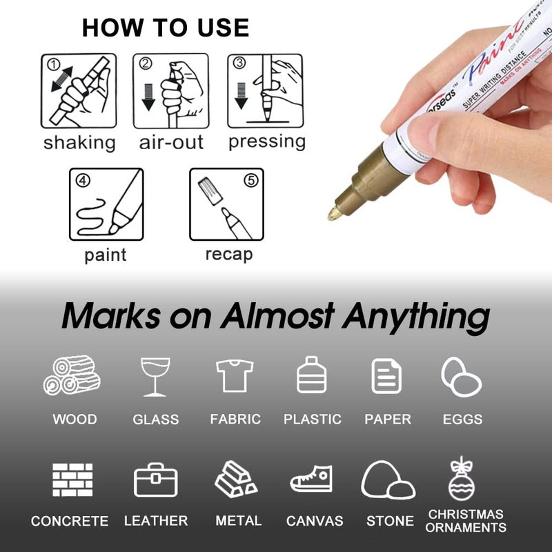Overseas Permanent Paint Pens White Markers - 2 Pack Single color Oil Based Paint Markers, Medium Tip, Quick Drying and Waterproof Marker Pen for Metal, Rock, Wood, Plastic, Canvas, Rubber, Glass - Image 5