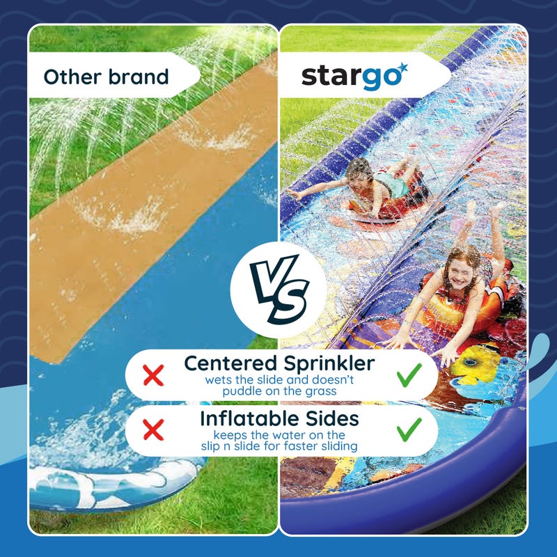 stargo Undersea Water Dual Slip and Slide - 18 Feet X 5 Feet Slip and Slide with Splash Pad and Sprinkler, Water Slide with Inflatable Body Boards - Kids Water Fun - Image 2