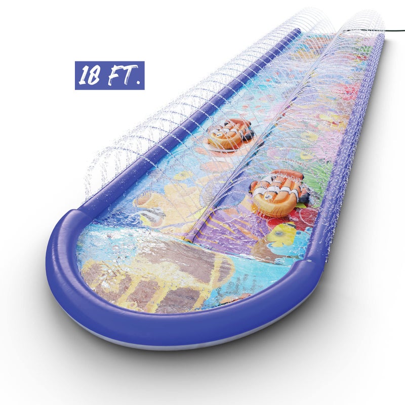 stargo Undersea Water Dual Slip and Slide - 18 Feet X 5 Feet Slip and Slide with Splash Pad and Sprinkler, Water Slide with Inflatable Body Boards - Kids Water Fun - Image 4