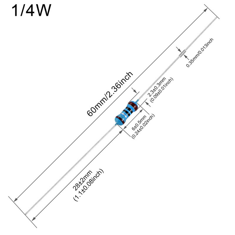 EDGELEC Store 100pcs 56 ohm Resistor 1/4w (0.25 Watt) ±1% Tolerance Metal Film Fixed Resistor, Multiple Values of Resistance Optional - Image 2